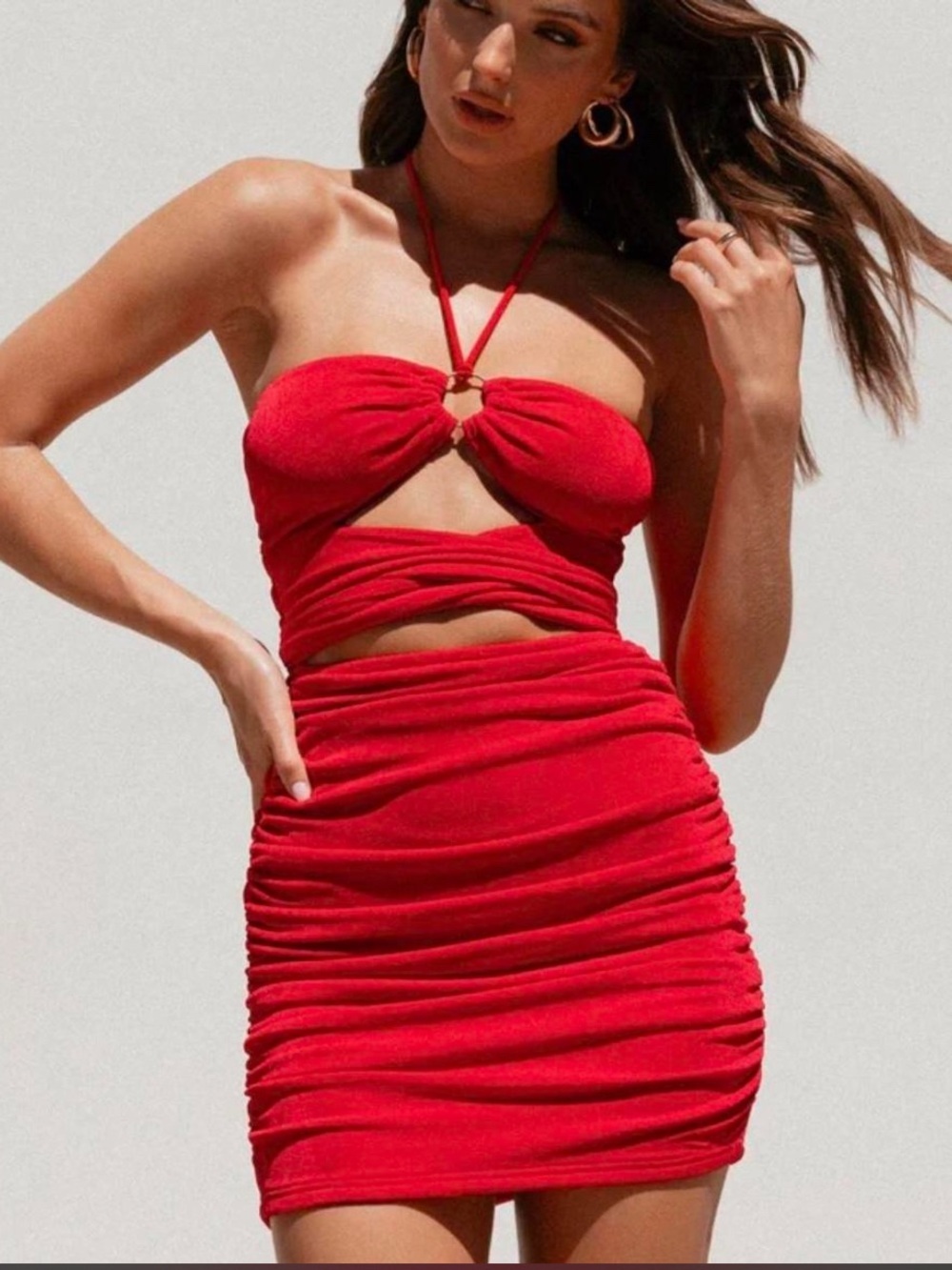 Princess Polly Loriella Bright Red Halter Strap Ruched Mini Dress size 4